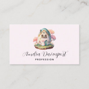 Rosa Bunny & Egg Shaped House Kawaii Stil Visitkort