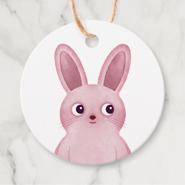 Rosa bunny-etikett för födelsedagsfest av flickor gåvor etiketter (Framsida)