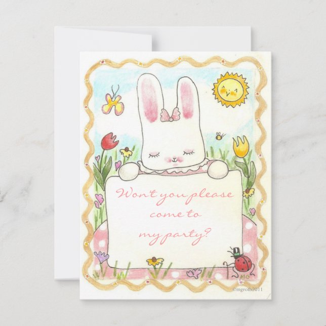 rosa bunny födelsedagskalender inbjudan (Framsida)