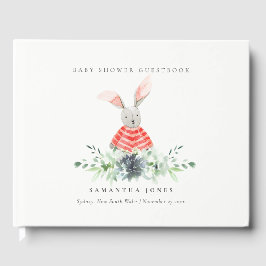 Rosa Bunny Garden Succulent Foliage Baby Shower Gästböcker