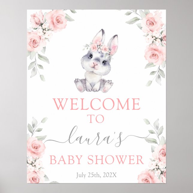 Rosa Bunny Girl Välkomstskylt Poster (Framsidan)