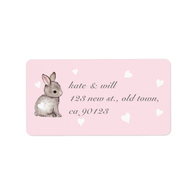 Rosa Bunny Heart-Adressetiketter Adressetikett (Framsidan)