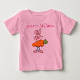 Rosa Bunny Holding Huge Carrot Anpassningsbar Rosa T-shirt