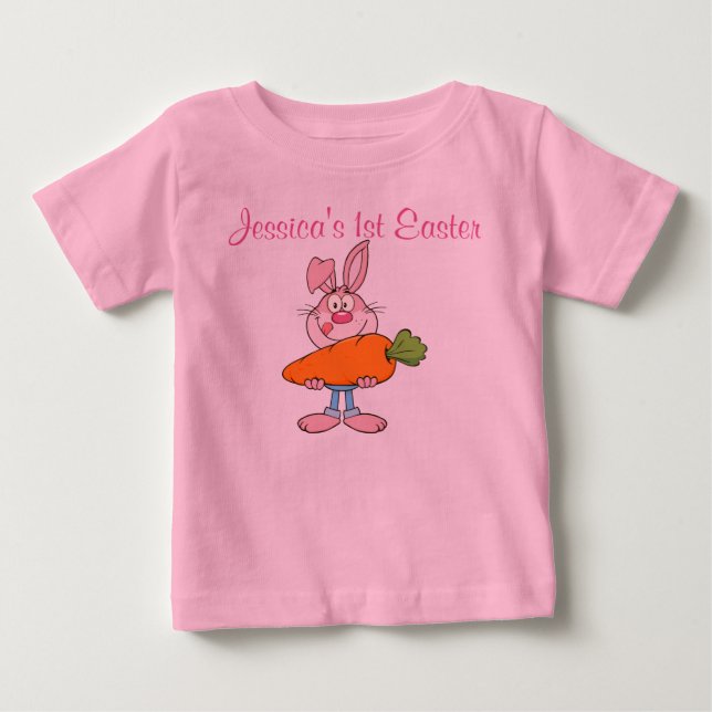 Rosa Bunny Holding Huge Carrot Anpassningsbar Rosa T-shirt (Framsida)