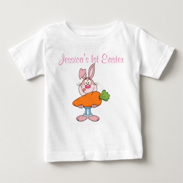Rosa Bunny Holding Huge Carrot Anpassningsbar Tee (Framsida)