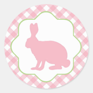 Rosa bunny kanin gingham kontrollerar runt klister klistermärke