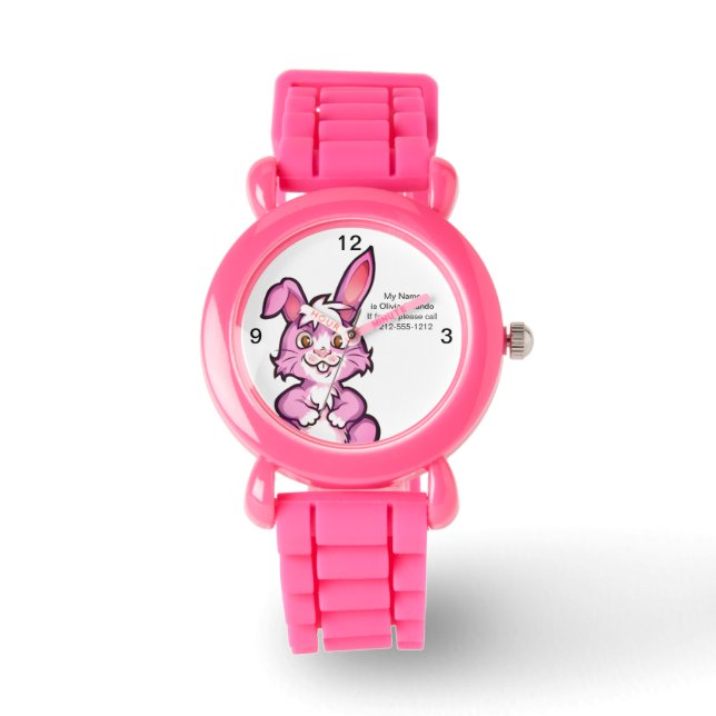Rosa Bunny Kids Borttappad och Found Now Childrens Armbandsur (Framsida)