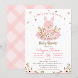 Rosa Bunny med blommor Babykläder Inbjudningar