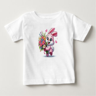 Rosa Bunny med blommor Flicka T-Shirt