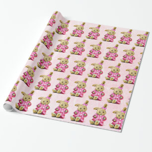 Rosa Bunny med Bow Gilts födelsedag Presentpapper