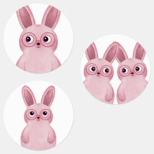 Rosa bunny med glas klistermärke