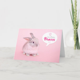 Rosa bunny med krona - Grattis på födelsedagen Pri Helgkort