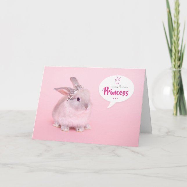 Rosa bunny med krona - Grattis på födelsedagen Pri Helgkort (Framsida)