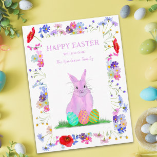 Rosa Bunny och Eggs Boho Blommigt Påsk Helg Vykort