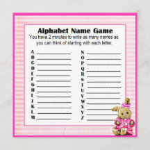 Rosa Bunny om Alphabet Namn & Bingo Game Shower  B