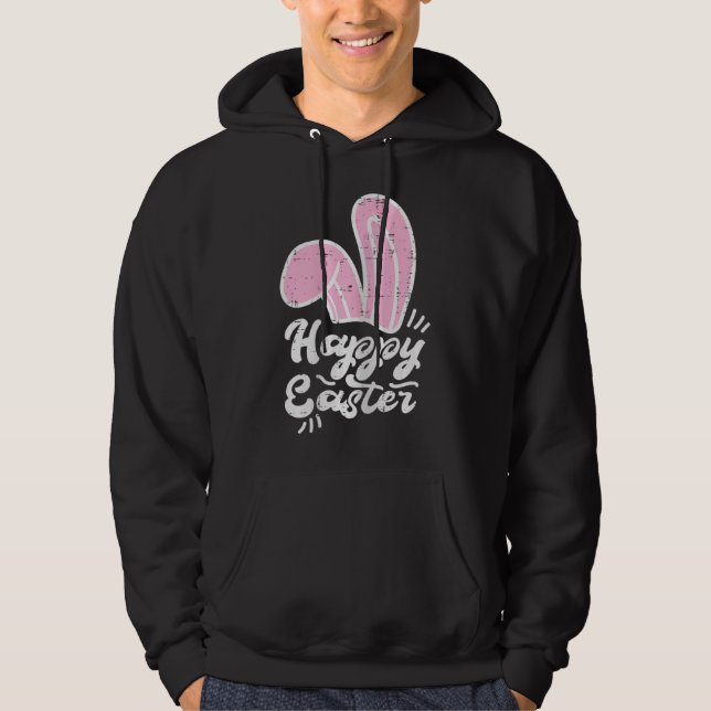 Rosa Bunny Öron Glad påsk Cute Rabbit Women Gir Hoodie (Framsida)