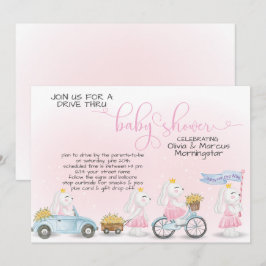 Rosa Bunny Parad Drive Thru Baby SHower Inbjudningar