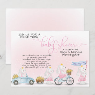 Rosa Bunny Parad Drive Thru Baby SHower Inbjudningar