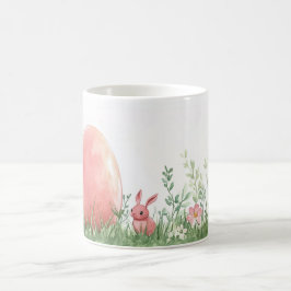 Rosa Bunny & Påskägg i Blommigt Meadow - Pastel Kaffemugg