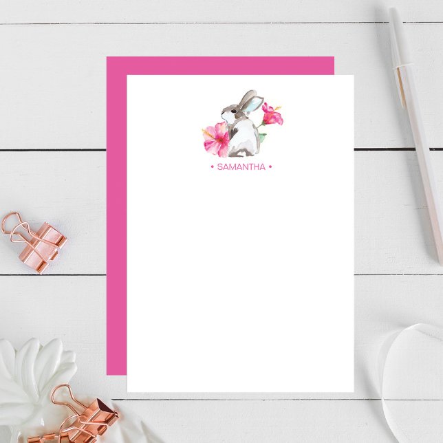 Rosa Bunny Personlig Stationery Note Card Anteckningskort (Skapare uppladdad)