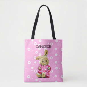 Rosa Bunny Personlig White Polka Dot Tote Bag Tygkasse