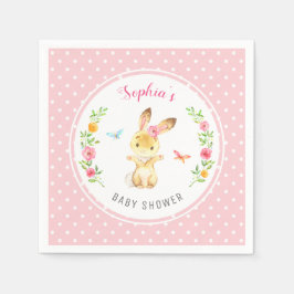 Rosa Bunny Polka Dot Girl Baby Shower Sprinkle Pappersservett