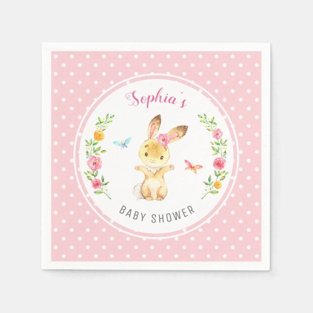 Rosa Bunny Polka Dot Girl Baby Shower Sprinkle Pappersservett (Framsidan)