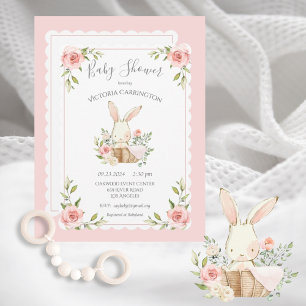 Rosa  Bunny Rabbit Baby Shower Inbjudningar