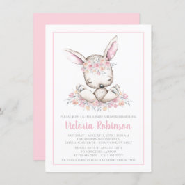 Rosa Bunny Rabbit Baby Shower Inbjudningar