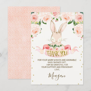 Rosa Bunny Rabbit Baby Shower Tack för ditt kort