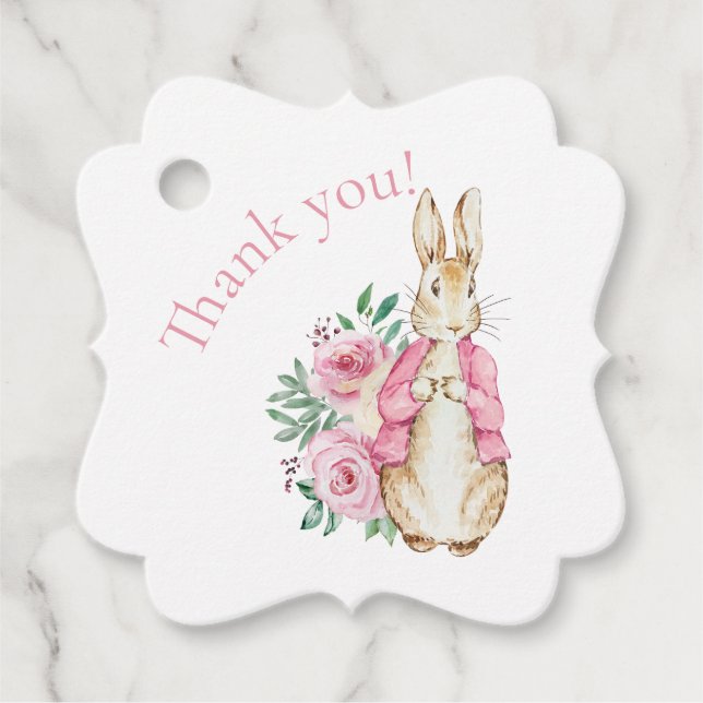 Rosa Bunny Rabbit Blommigt Baby Shower Gåvor Etiketter (Framsida)