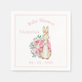Rosa Bunny Rabbit Blommigt Baby Shower Pappersservett