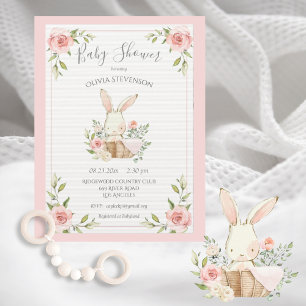 Rosa Bunny Rabbit Columned Pappra babyskor Inbjudningar