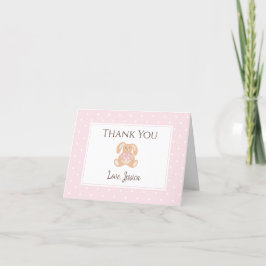 Rosa Bunny Rabbit Cute Polka dots Girl Baby Shower Tack Kort