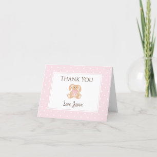 Rosa Bunny Rabbit Cute Polka dots Girl Baby Shower Tack Kort