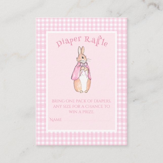 Rosa Bunny Rabbit Diaper Raffle Baby Shower Tilläggskort (Framsida)