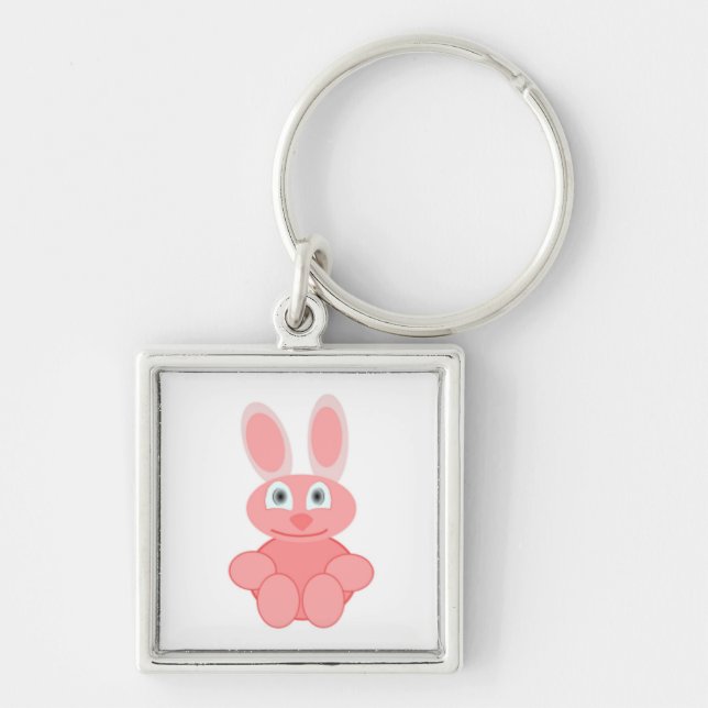 ROSA BUNNY RABBIT FYRKANTIG SILVERFÄRGAD NYCKELRING (Framsidan)