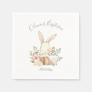 Rosa  Bunny Rabbit Girl Baby Baptism Napkins Pappersservett
