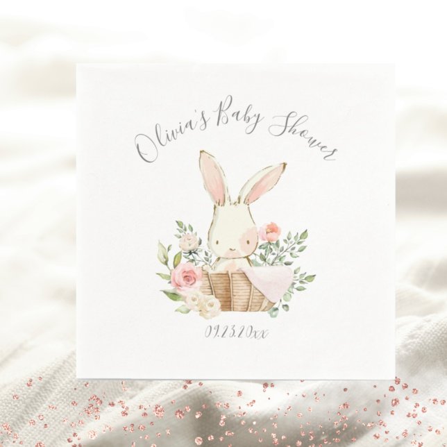 Rosa  Bunny Rabbit Girl Baby Shower Pappersservett (Skapare uppladdad)