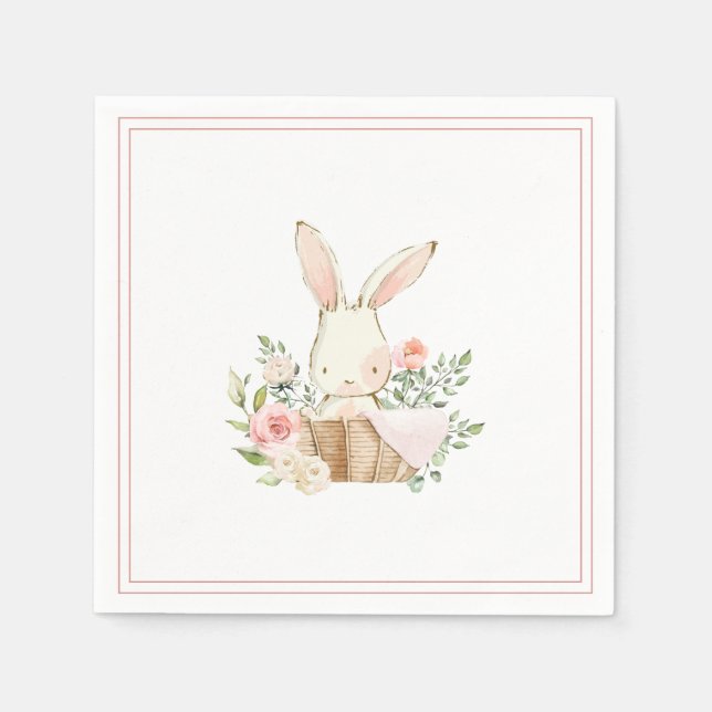 Rosa Bunny Rabbit Girl Baby Shower Pappersservett (Framsidan)