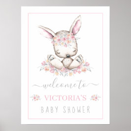 Rosa Bunny Rabbit Girl Baby Shower Välkomstskylt Poster