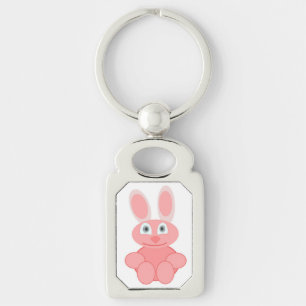 ROSA BUNNY RABBIT REKTANGULÄRT SILVERFÄRGAD NYCKELRING