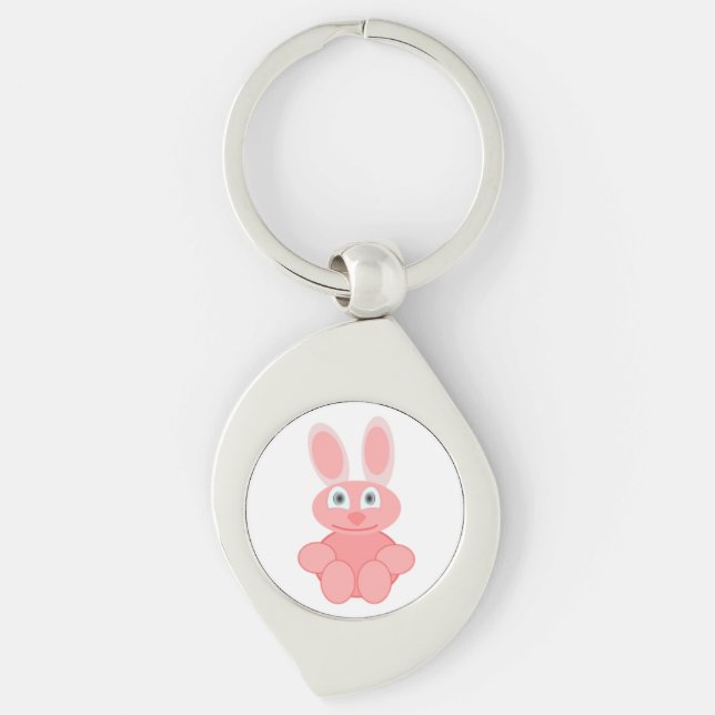 ROSA BUNNY RABBIT SWIRL SILVERFÄRGAD NYCKELRING (Framsidan)