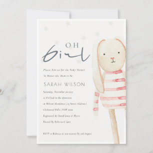 Rosa Bunny Soft Leksak Oh Baby Shower Inbjudan