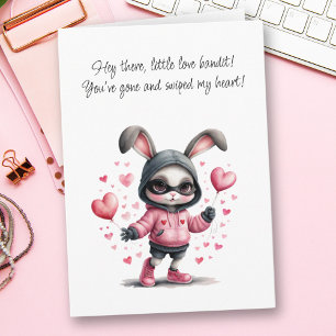 Rosa Bunny Steals Heart Valentindagen Kort