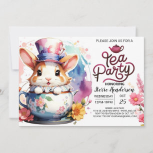 Rosa Bunny Tea Baby Shower Inbjudningar