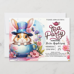 Rosa Bunny Tea Party Baby Shower Inbjudningar
