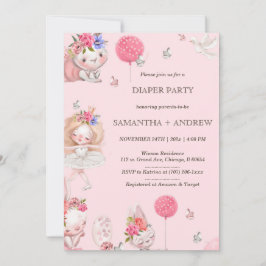 Rosa Bunny Thned Diaper Party Inbjudningar
