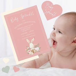 Rosa Bunny Watercolor Blommigt Baby Sprinkle Showe Inbjudningar