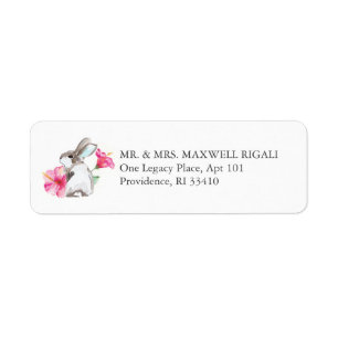 Rosa Bunny Watercolor Returadress Kuvert Etikett